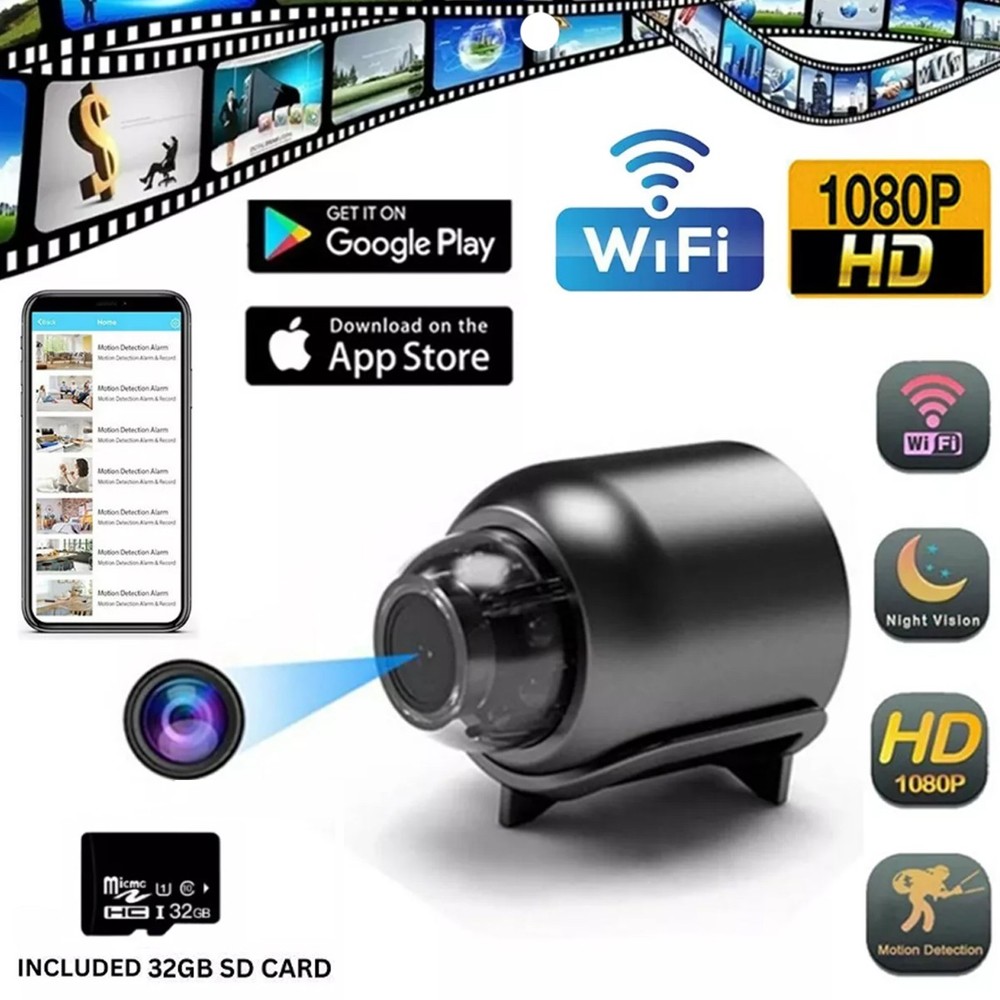32GB SD Card, HD 1080P Mini Camera WiFi Camcorder Security Cam For Home
