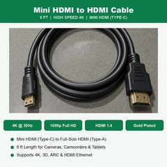 6FT Mini HDMI to Standard HDMI 4K Cable for Camera DSLR Camcorder Tablet to TV