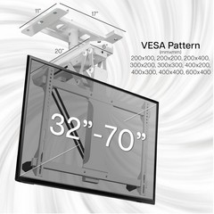 VIVO White Electric Motorized Flip Down Drop Ceiling TV Mount, 32″ to 70″ Screen