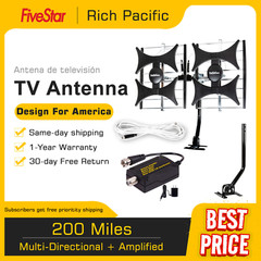 Amplified HDTV Antenna UHF VHF 200 Mile 4K 1080P Indoor Outdoor FM + Cable/Pole