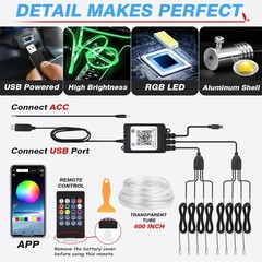 10M RGB 8 in 1 RGB Car Atmosphere Interior LED Guide Fiber Optic Ambient Light