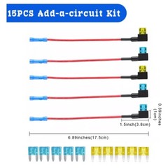 15PCS Fuse TAP Adapter Kit 12V 15 Amp 20Amp Car Add-a-circuit Mini ATM APM Blade
