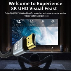 jojobnj 8K HDMI Cable 3 FT, 48Gbps 8K@60Hz 4K@120Hz, HDCP 2.2 & 3 Silver