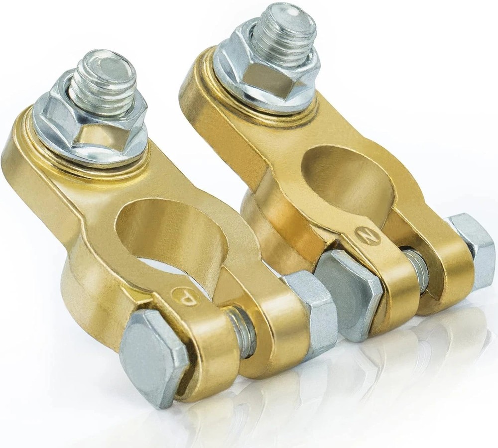 1 Pair Heavy Duty Brass Battery Terminal Connectors Top Post Clamp Set Car