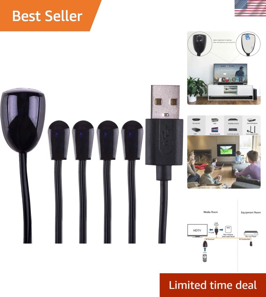 High-Sensitivity USB Infrared Repeater with Wall-Penetration – 1 to 4 Emitters