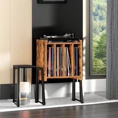 Versatile Rustic Brown Turntable Stand & Nightstand with Spacious Storage
