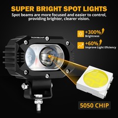 AUXBEAM 4″ 60W LED Work Light Bar Pods Spot Fog Driving Kit ATV Offroad + Wiring