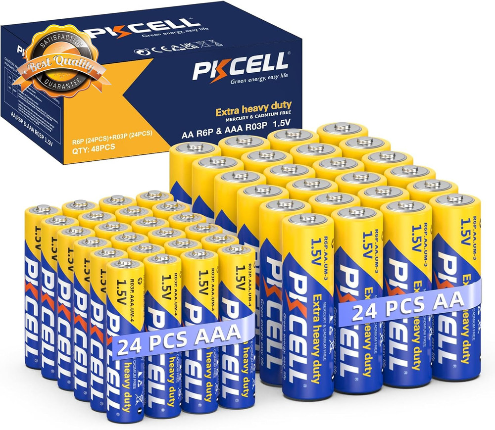 48 Pack AA AAA Batteries Combo 24 Double A 24 Triple A 1.5V Carbon Zinc