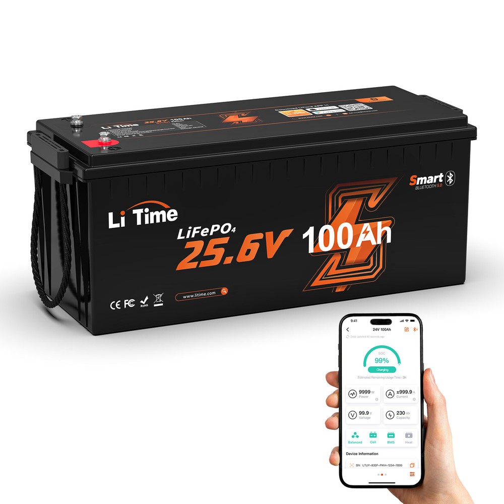 Litime 24V 100Ah Bluetooth 5.0 Low Temp LiFePO4 Lithium Battery For Solar Marine