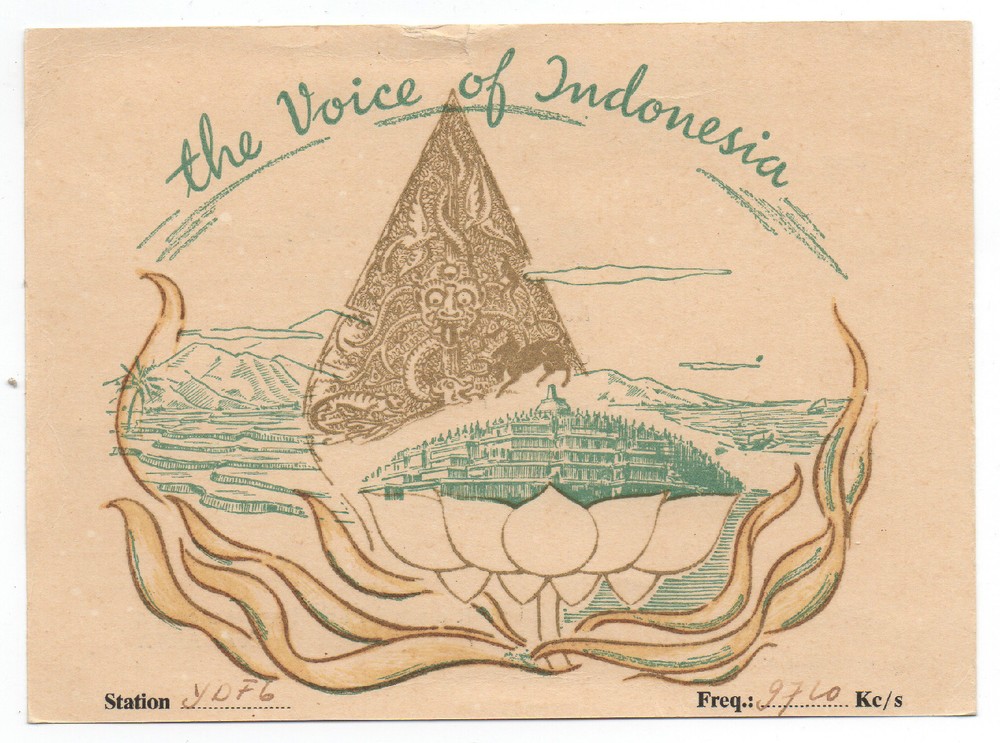 1953 Short Wave Radio Card ” The Voice of Indonesia ” Radio Republic Indonesia