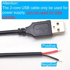 2pcs 3.3Ft 20AWG USB2.0 Male Plug 2pin Wire DIY USB Pigtail Cable 5A DC Power US