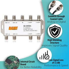 BAMF 8 Way Coaxial Cable Splitter, Bi-Directional Coax MoCA 5-2300MHz, RG6…