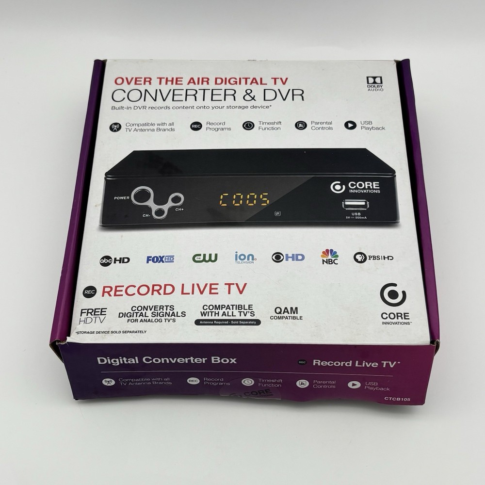 Core Innovations CTCB105 Digital TV Converter Box DVR Remote Manual Cables Box