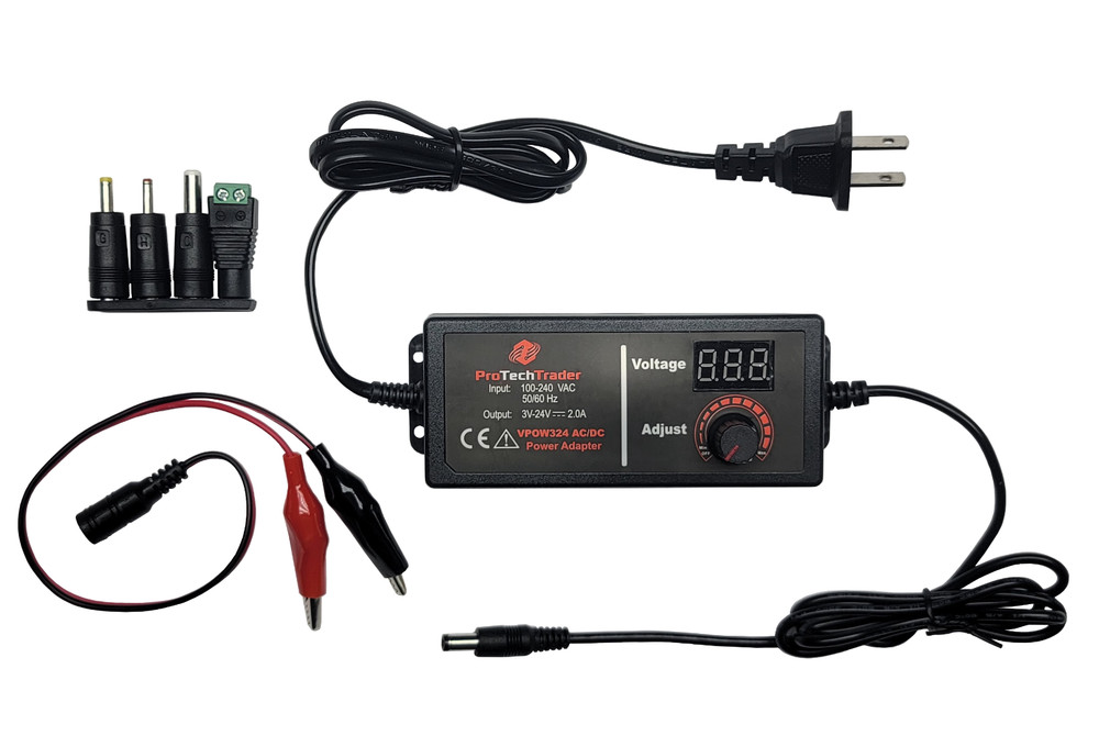 3V-24V AC/DC Adjustable Universal Adapter + 4 Tips & Female Alligator Test Leads