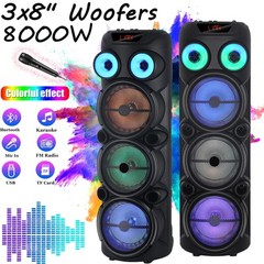 8000W Cylindrical Bluetooth Speaker w/ 3×8″ Woofers Karaoke Mic Heavy Bass Party
