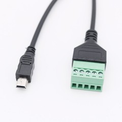 Mini USB Male to 5 Pin Screw Connector with Shield Terminal Plug Adapter Cable