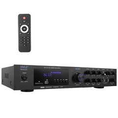 Pyle Home Audio MP3 AUX Receiver, 4x 5.25” 200W Bookshelf Speakers, Banana Plugs