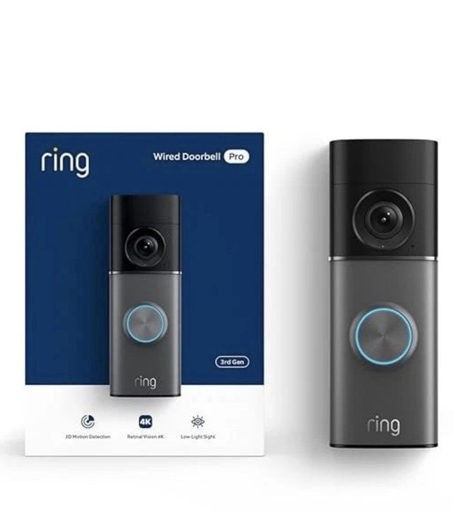 Ring Wired Doorbell Pro (3rd Gen) with Retinal 4K Camera 3D Motion (Deep Silver)