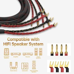 Tertullus 1 Pair Hifi 2.5M/8.20Ft Ofc Speaker Cable Banana To Spade Plugs 4