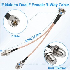 F-Type RG6 Splitter Coax Cable, 75Ohm 3 Way Splitter Combiner for TV Antenna