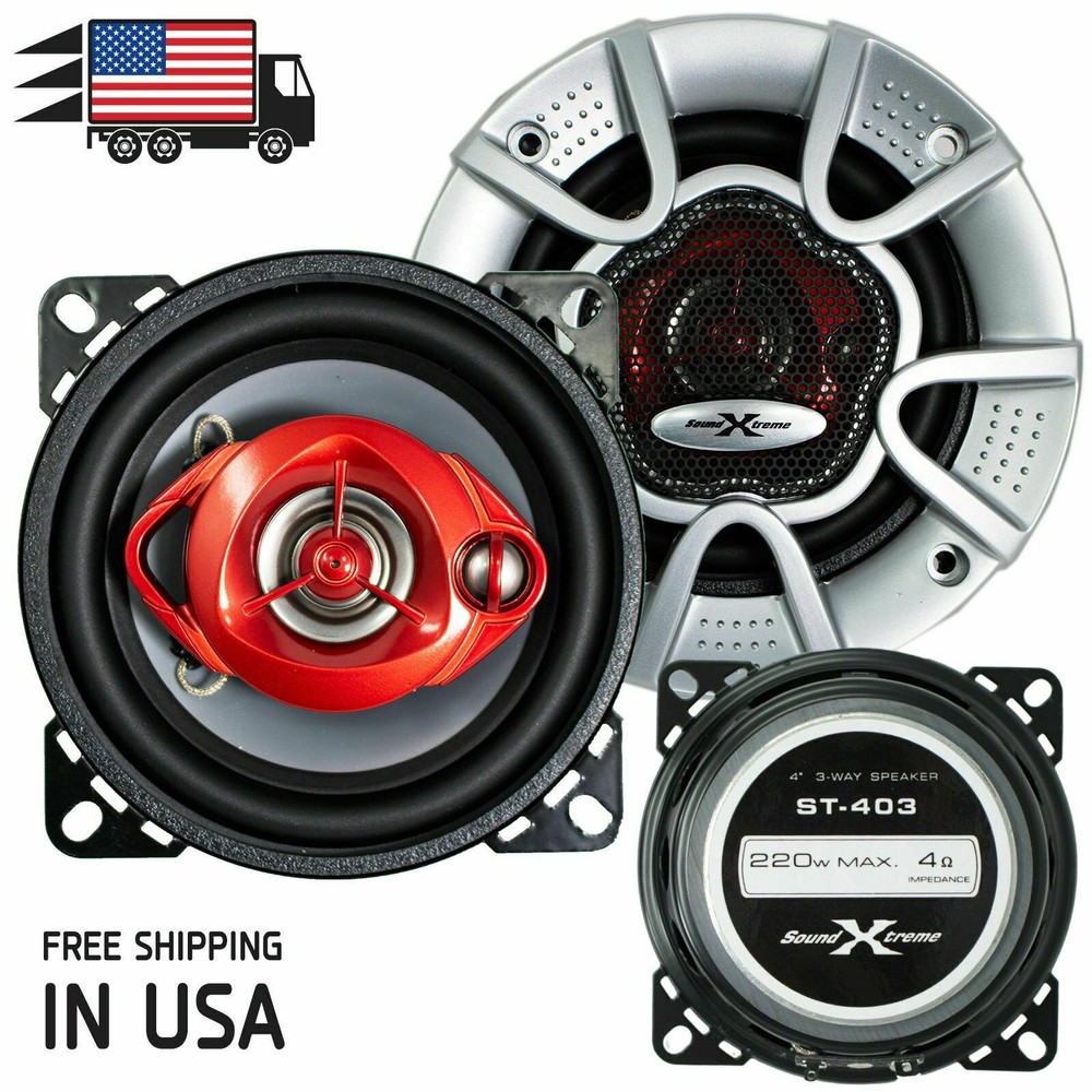 Soundxtreme 4″ in 3-Way 220 Watts Coaxial Car Audio Speakers CEA Rated (Pair)
