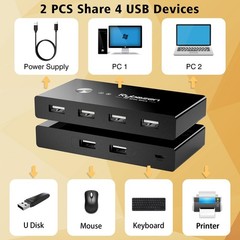 USB Switcher 2 Computers, USB Switch 2 PC Sharing 4 USB Devices, 2 in 4 Out w…