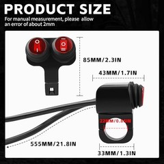 7/8” Waterproof Switch Motorcycle ATV Light Bar Switch 22mm 12V 16A, Handlebar