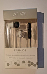 ATIVA Earbuds Braided Cable with 3.5 Plug Lot of 2 New