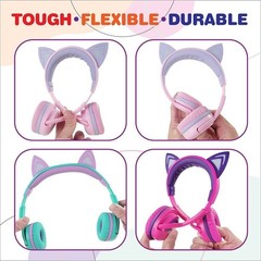 FosPower Kids Headphones Bluetooth Wireless/Wired Headphones with LED Cat Ears