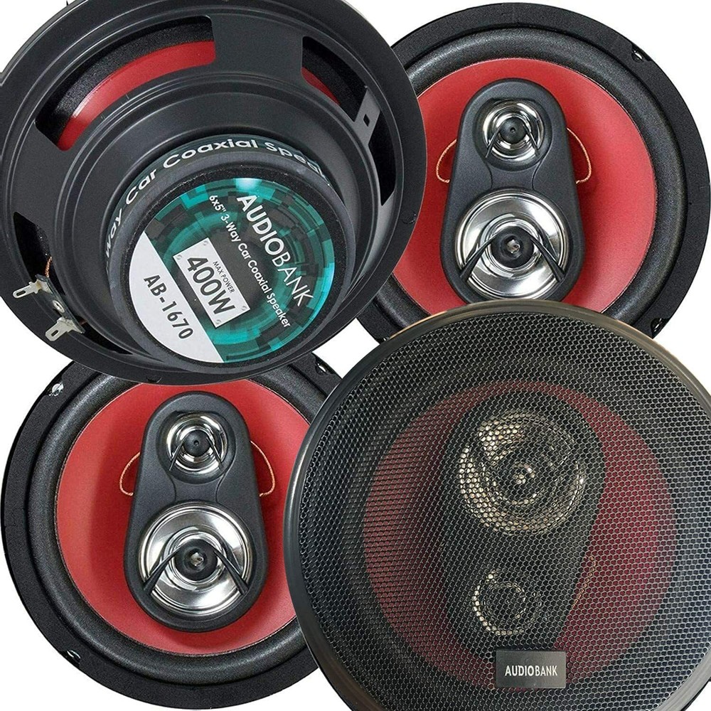 4X Audiobank 6.5″ 800 Watts Max Power 4-Way Red Car Audio Stereo Coaxial Speaker