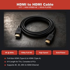6FT HDMI Cable 4K High Speed for HDTV PS5 PS4 Xbox Series X Monitor Laptop Roku