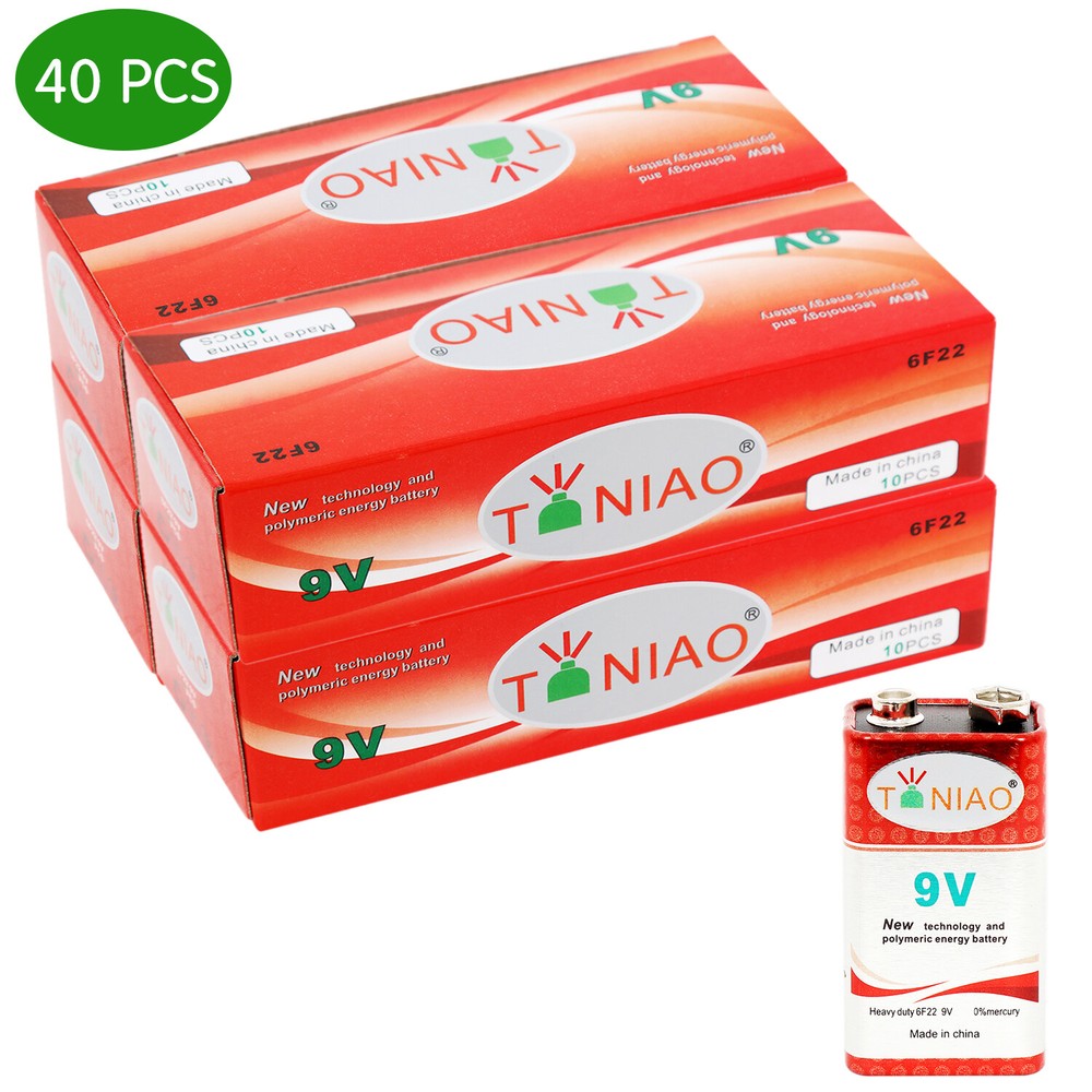 40 PCS 9V 6F22 9 Volts Heavy Duty 0% Mercury Carbon Zinc Battery Exp. 2025