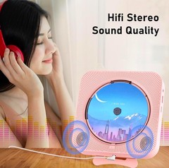 Wall Mountable CD Player KC-909 Bluetooth FM Radio Remote USB AUX Pink New