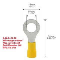 Wire Ring Terminals 22-16 12-10 AWG Crimp Connector Power Car Audio Ground Gauge