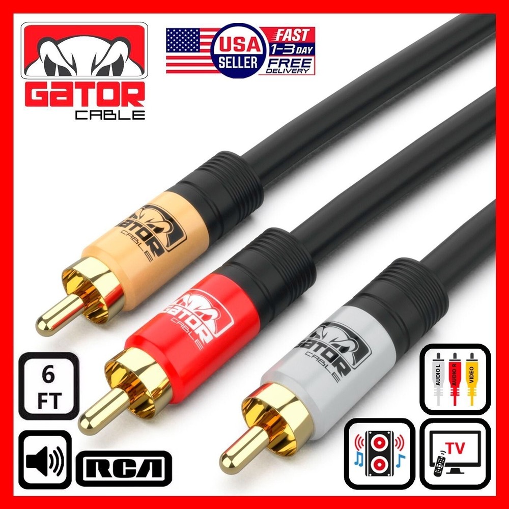 3-RCA To 3-RCA Composite Cable Red White Yellow Audio Video AV For TV VCR DVD