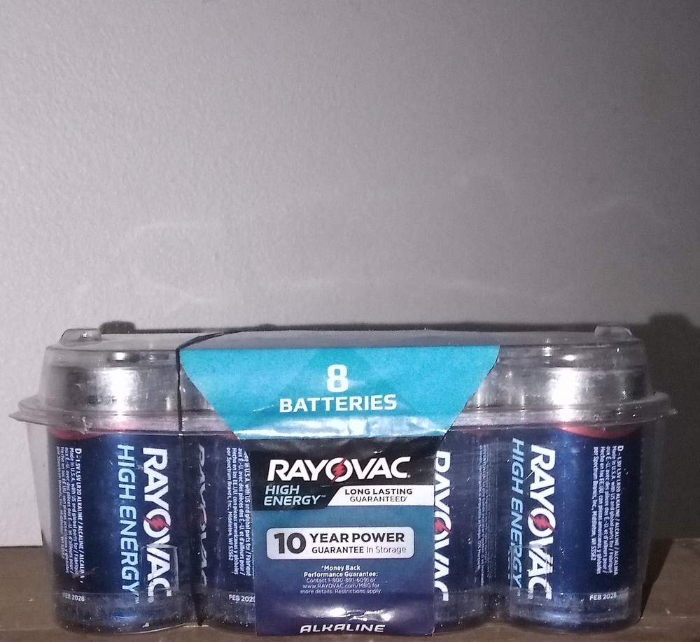 Batteries: Size D 8 Ratovac: 10 Years Power