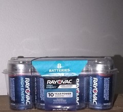 Batteries: Size D 8 Ratovac: 10 Years Power