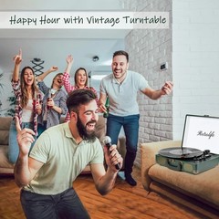 Vintage Dark Green Bluetooth Record Player – Portable 3-Speed Suitcase Turntable