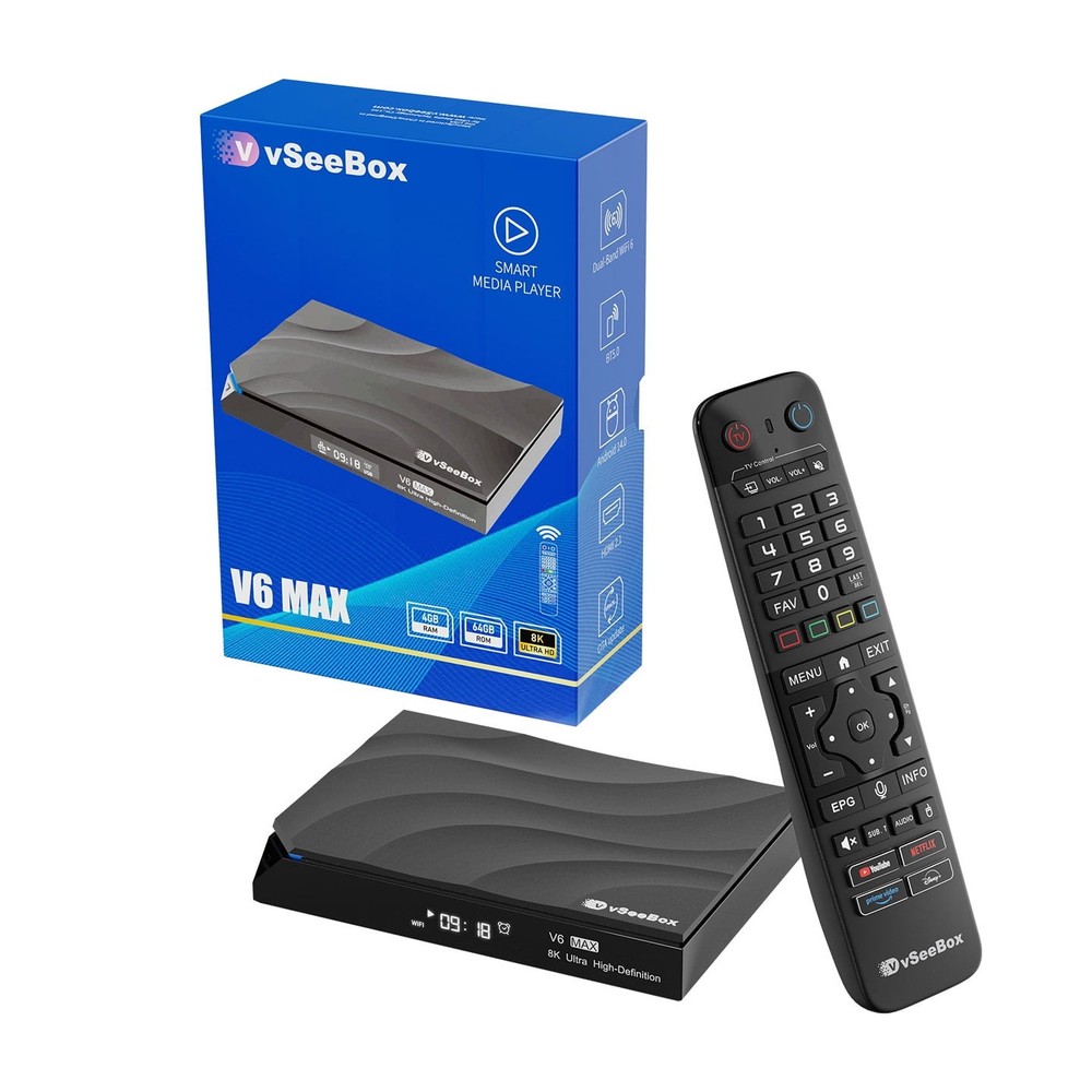 Vseebox V6 Max Version Voice Control, 4GB RAM, 64GB 8K HDMI, Android 14,