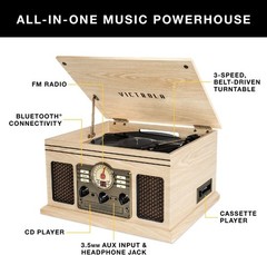 Elegant 6-in-1 Multimedia Center with Bluetooth – Mahogany Turntable & Speakers
