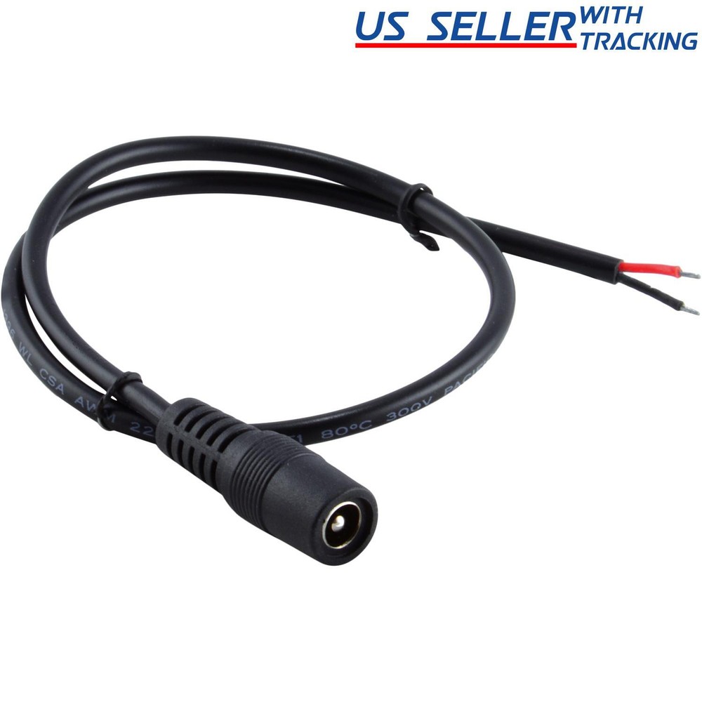 2x DC Power Jack Adapter Plug Female Pigtails 5.5mm x 2.1mm 30cm/12in 12V Port