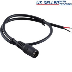 2x DC Power Jack Adapter Plug Female Pigtails 5.5mm x 2.1mm 30cm/12in 12V Port