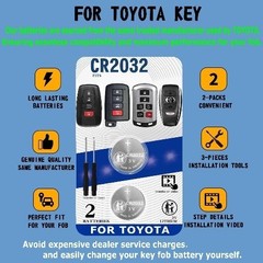 (2Pack CR2032 2032 Remote Key FOB Battery Replacement for 2012-2021 4Runner Aval