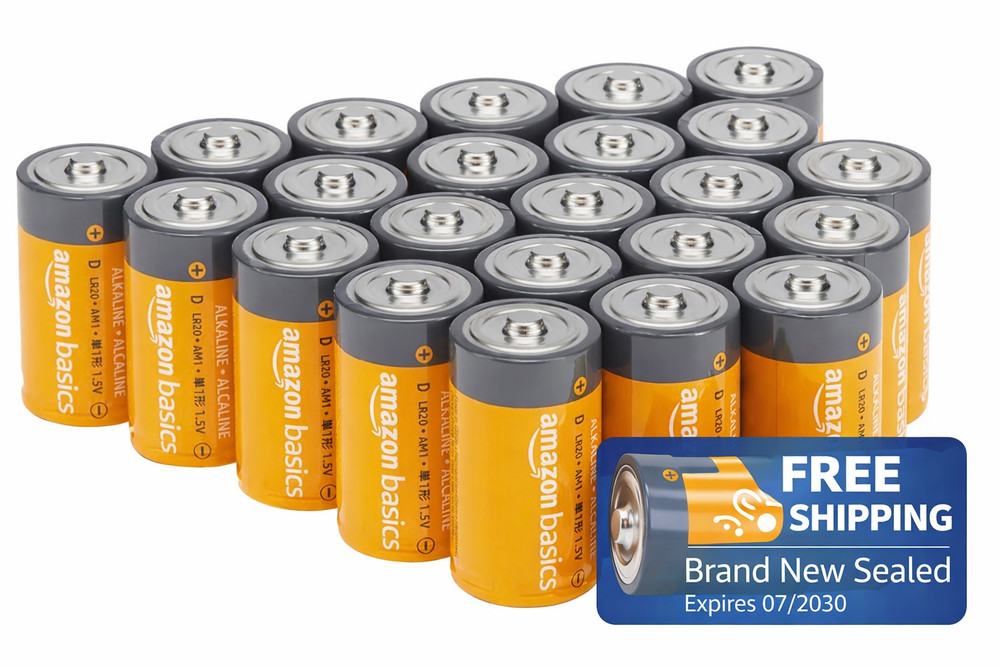 Amazon Basics D Cell Batteries 24 Pack Alkaline 1.5V All Purpose Long Shelf Life