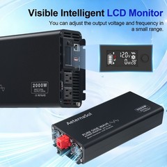 2000W Pure Sine Wave Inverter 12V DC to 120V AC Converter Remote Power Inverter