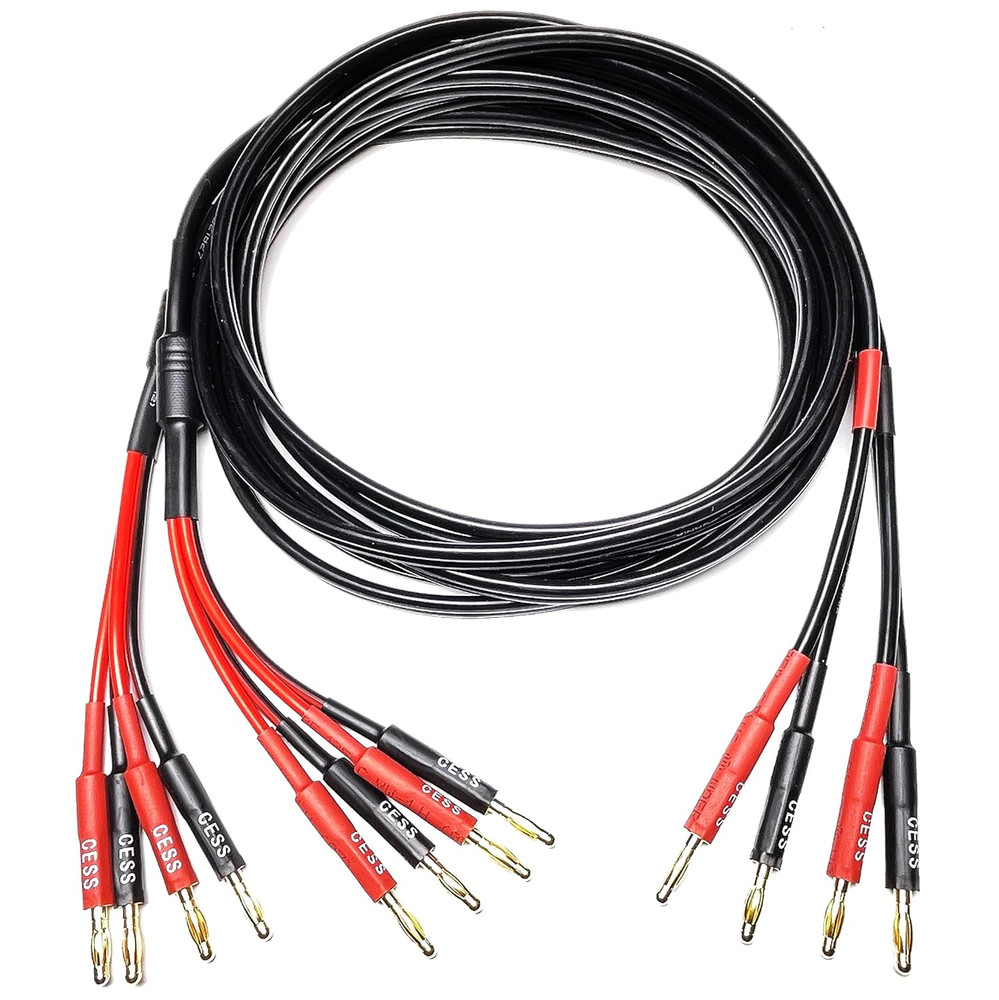 Cess-106-6F Bi-Wire Banana Plug Splitter Speaker Cable, 2 Banana Plugs to 4 Bana
