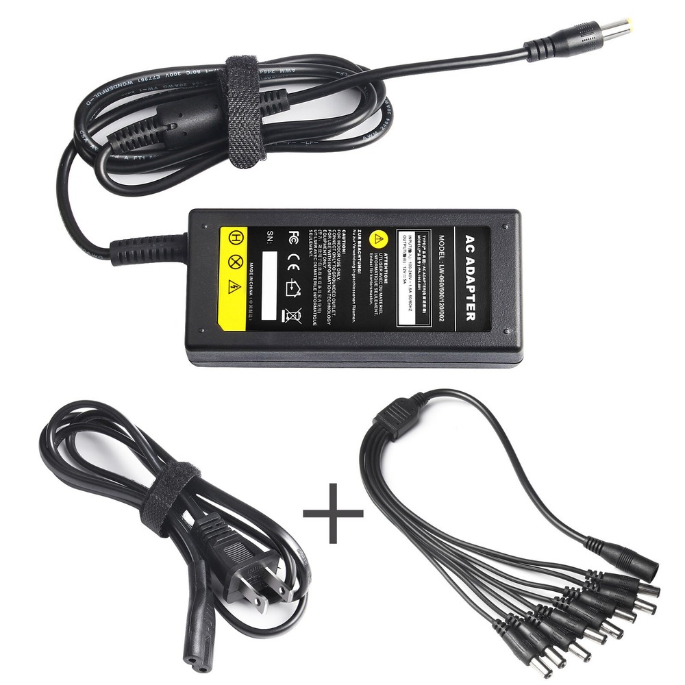 12V 5A AC Charger Adapter + 8 Splitter Power Cord for CCTV Security Camera DVR