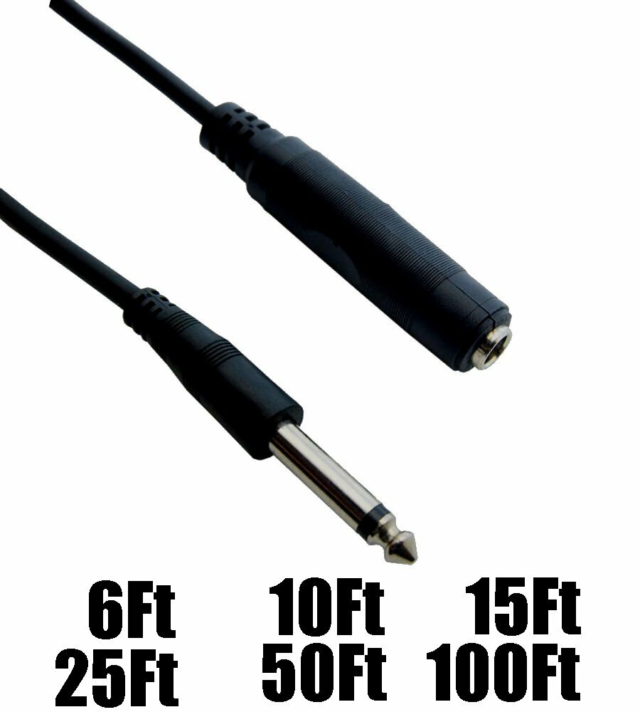6 10 15 25 50 100FT 1/4″ 6.35mm Mono Male to Female Audio Extension Cable Cord