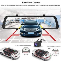 4K 12″ Dash Cam Mirror GPS WiFi Voice Control Car Rear View Backup Dual Camera