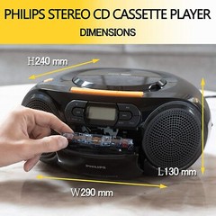 PHILIPS CD Player Cassette Player Stereo Portable Boombox USB FM Radio MP3 Tape